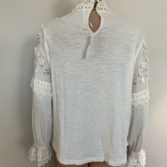 Women's ANTHROPOLOGIE Ivory JEMMA Cream CROCHET LACE Romantic BLOUSE XS - Picture 3 of 6
